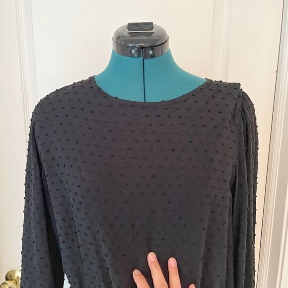 GAP Crew Neck Polka Dot Textured Long Sleeve Lined Peplum True Black Blouse - Picture 8 of 13